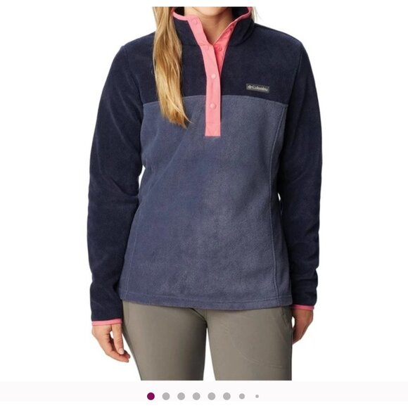 Columbia Womens XS Fleece Pullover Nocturnal & Camellia Rose Half Snap Closure - Picture 13 of 13